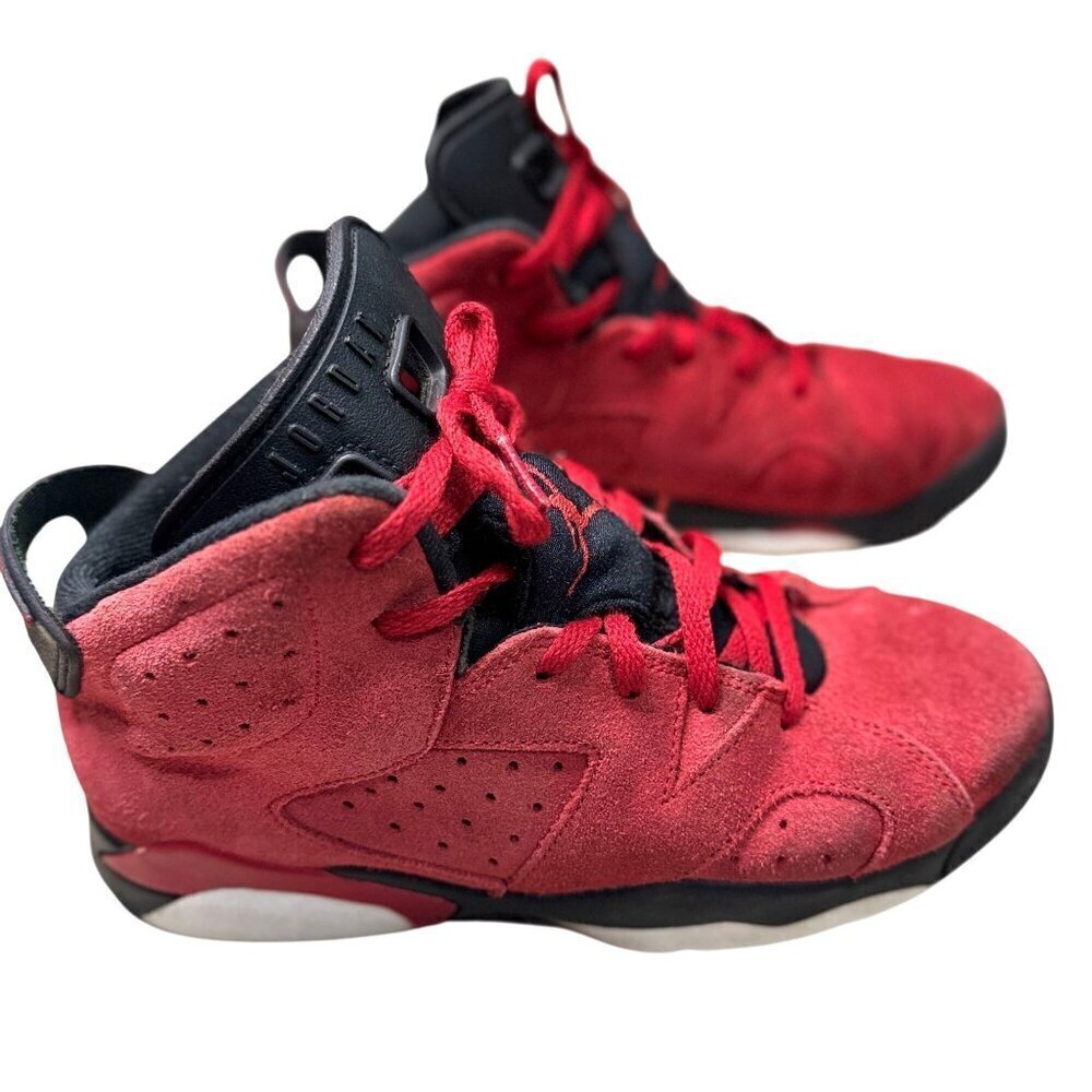 Nike Air Jordan 6 Retro "Toro Bravo" Red/Black Suede High Top Sneakers Kids 3Y